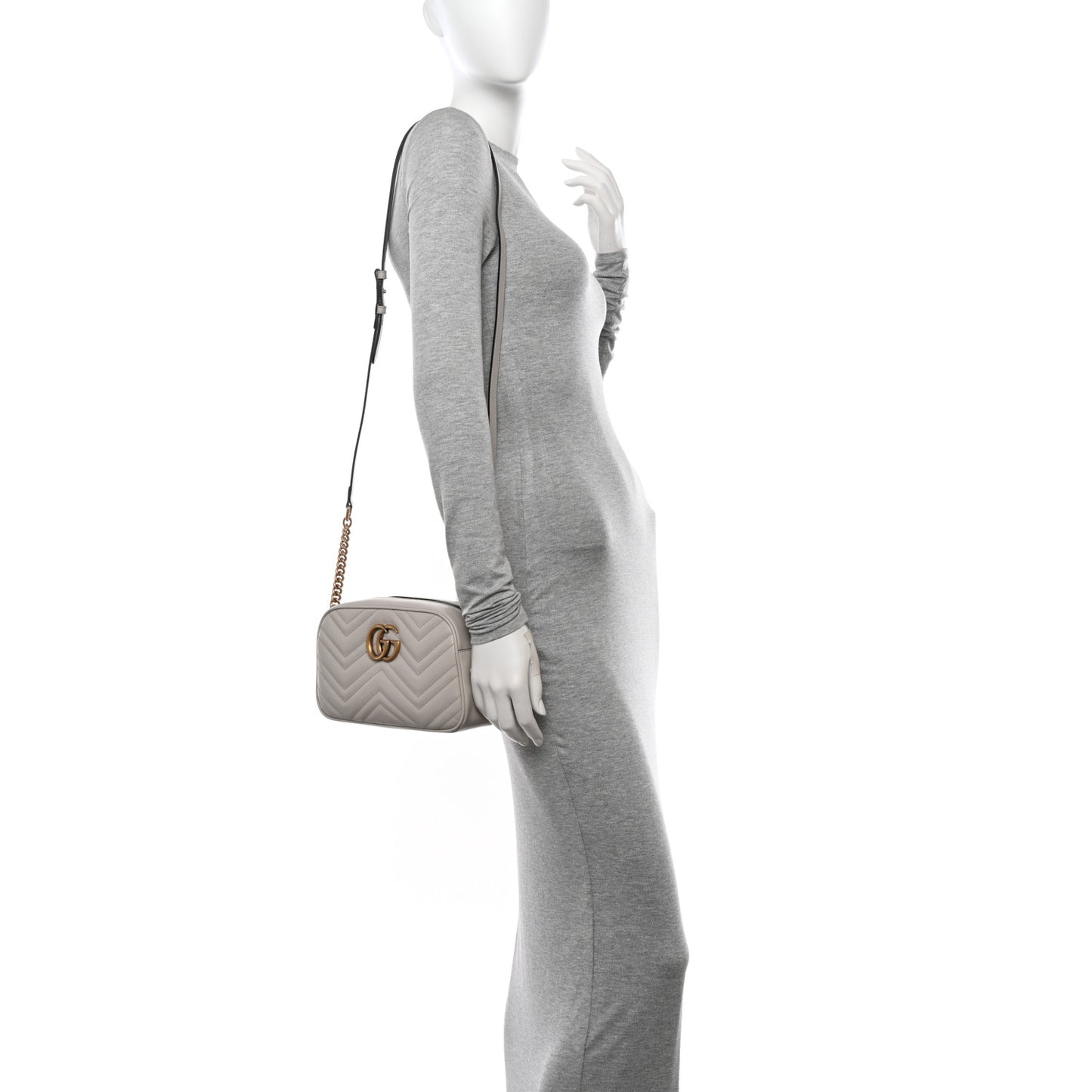 Calfskin Matelasse Small GG Marmont Chain Shoulder Bag Light Grey