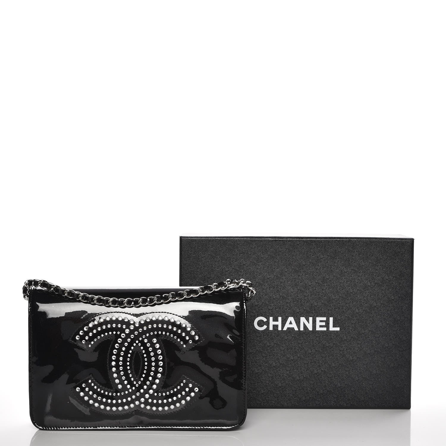 Chanel Patent Strass Wallet On Chain WOC Black 9 of 9