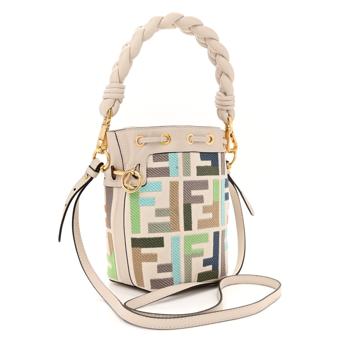 Canvas Vitello Grace F is Fendi FF Multicolor Embroidered Mini Mon Tresor Bucket Bag Grezzo Multicolor Latte