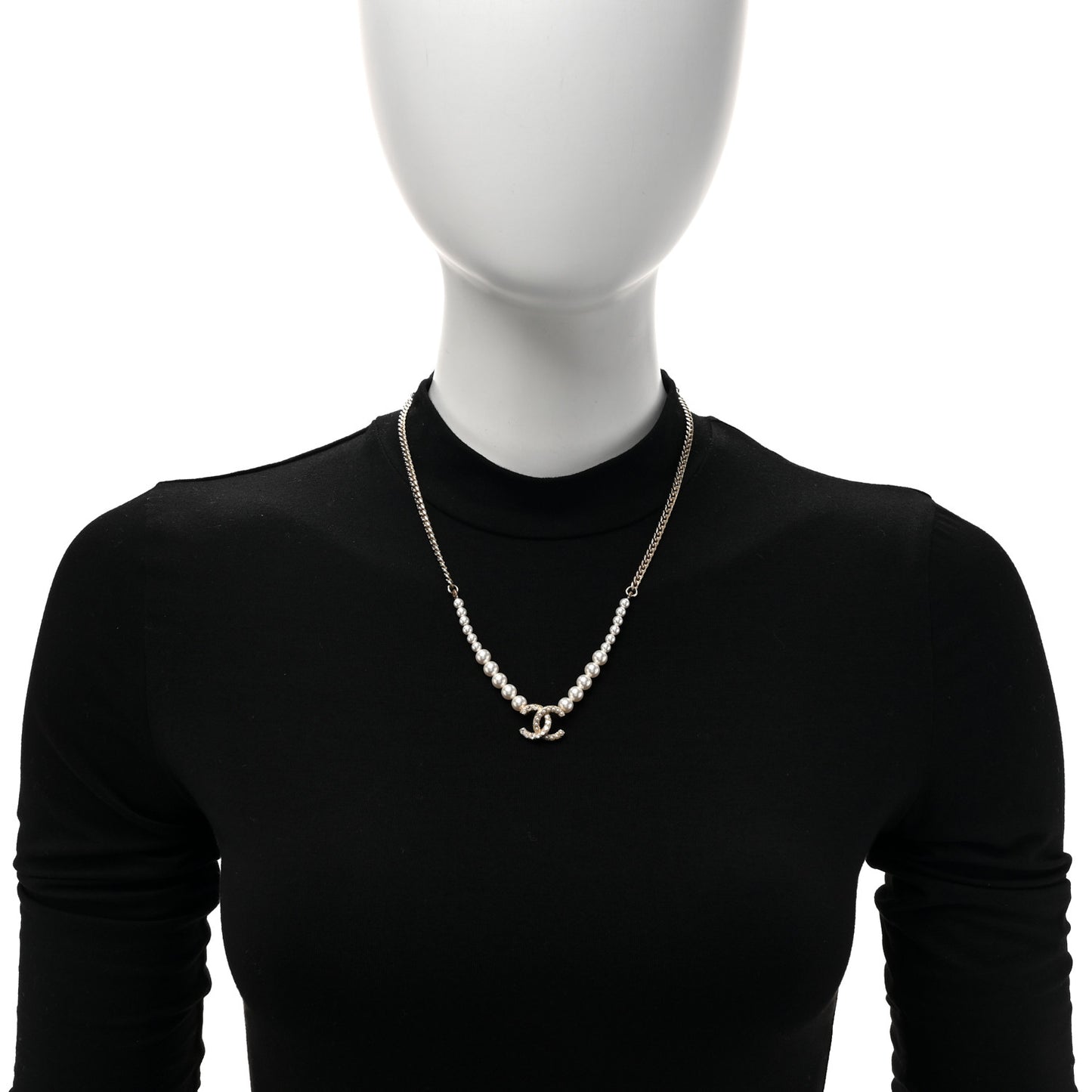 Graduated Pearl Crystal CC Short Necklace Gold