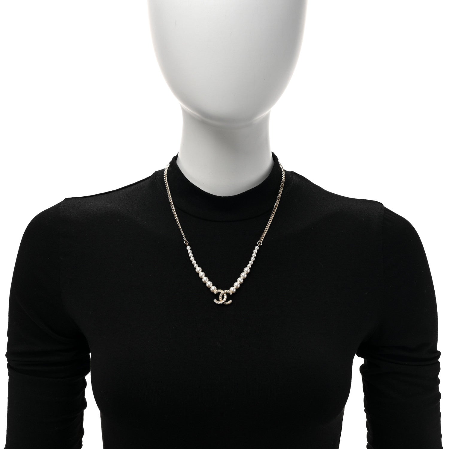 Chanel Graduated Pearl Crystal CC Short Necklace Gold 2 of 5