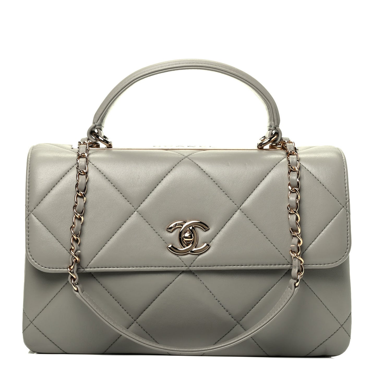 Lambskin Quilted Medium Trendy CC Flap Dual Handle Bag Grey
