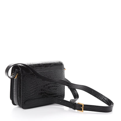 Saint Laurent Calfskin Crocodile Embossed New Besace Crossbody Bag Black 2 of 8