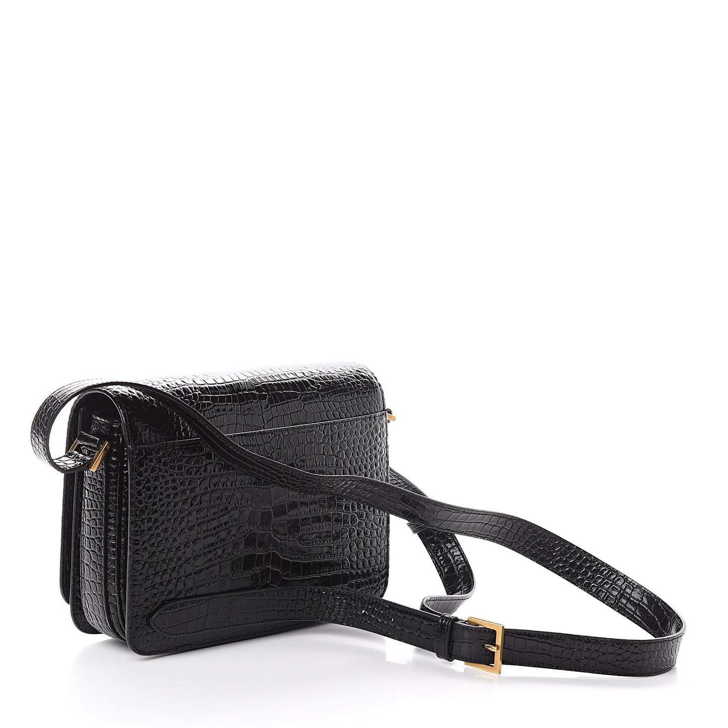 Calfskin Crocodile Embossed New Besace Crossbody Bag Black