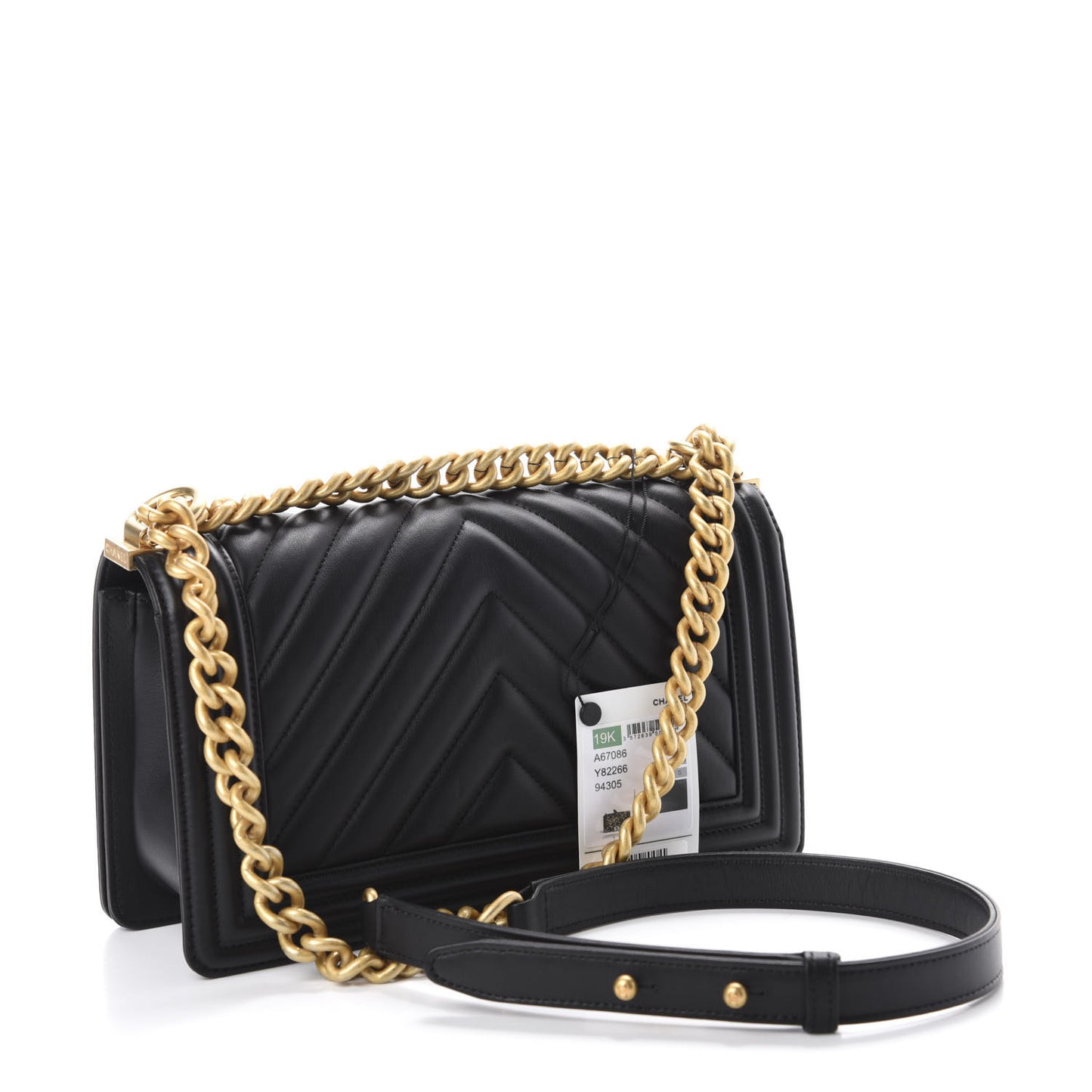 Calfskin Chevron Quilted Medium Boy Flap Black