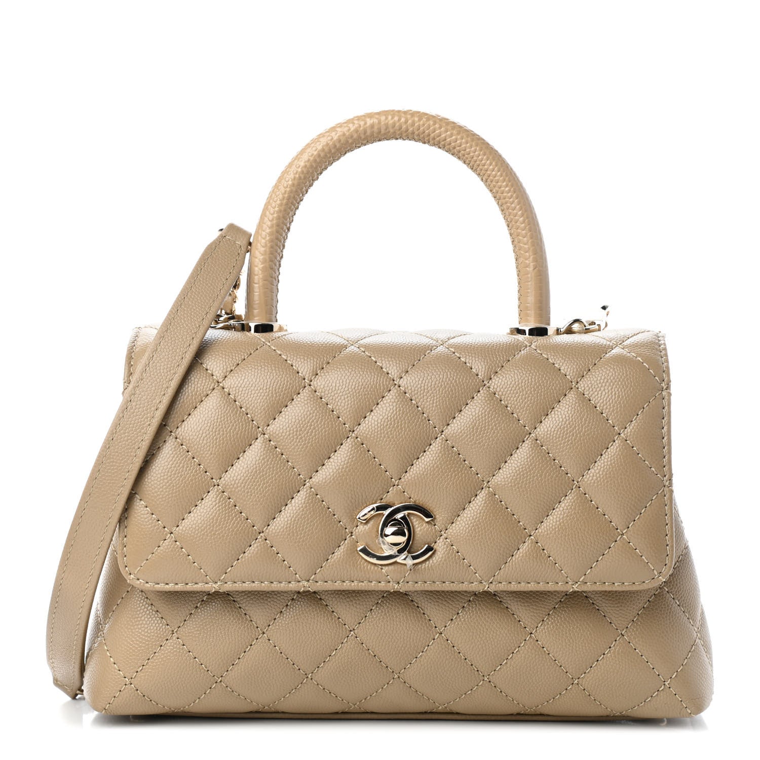 Chanel Caviar Lizard Embossed Quilted Mini Coco Handle Flap Beige 1 of 8