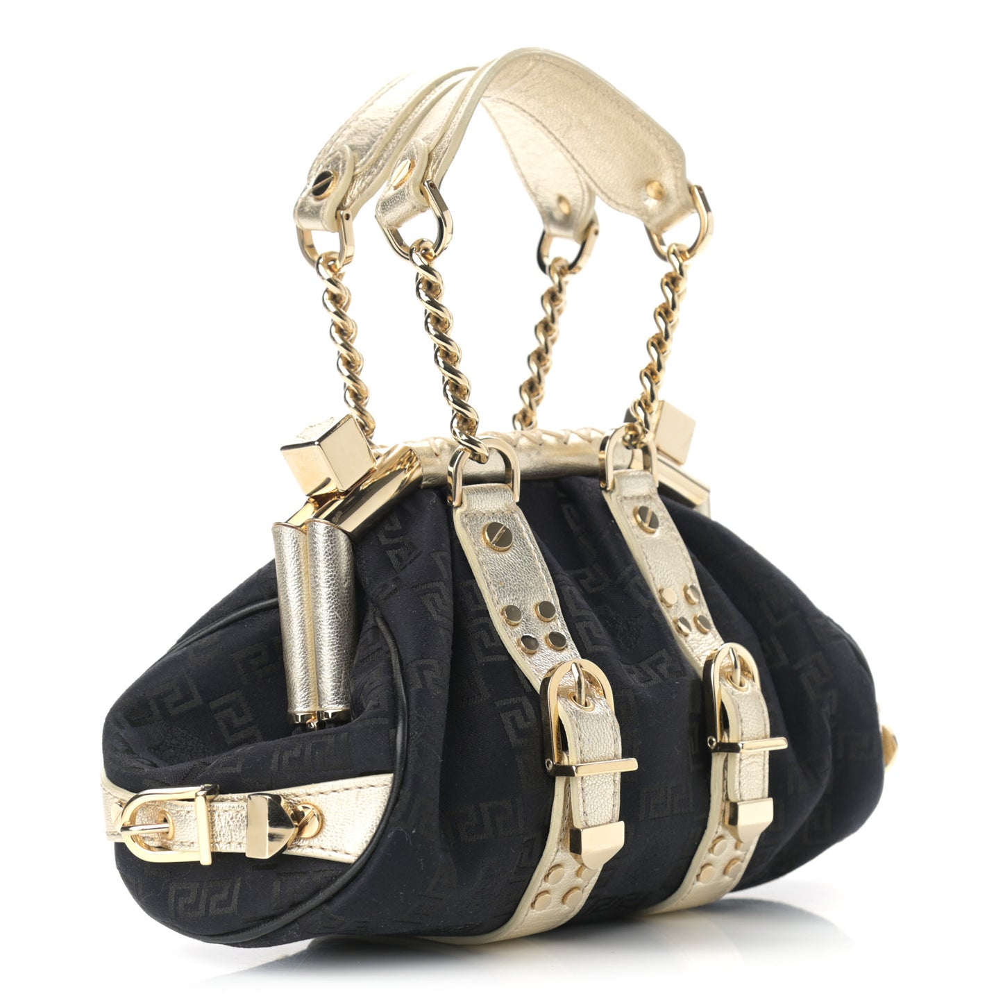Calfskin Nylon Madonna Satchel Black Gold