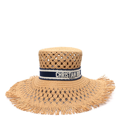 Christian Dior Straw Embroidered Bob Naughtily Large Brim Hat 58 Blue Multicolor 3 of 8