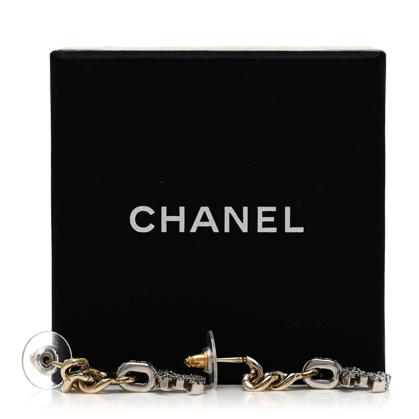 Metal Crystal CC Chain Drop Earrings Gold