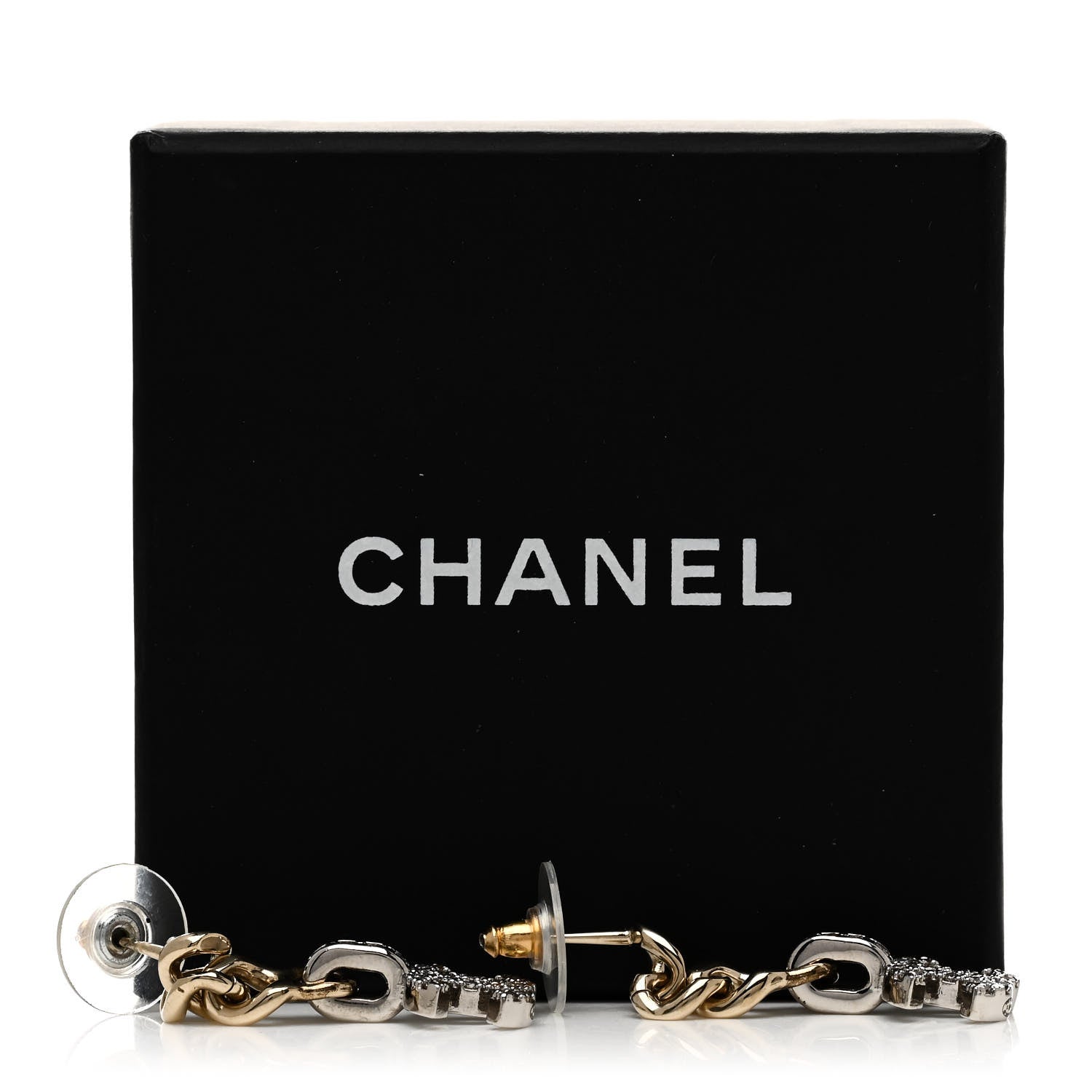 Chanel Metal Crystal CC Chain Drop Earrings Gold 5 of 5