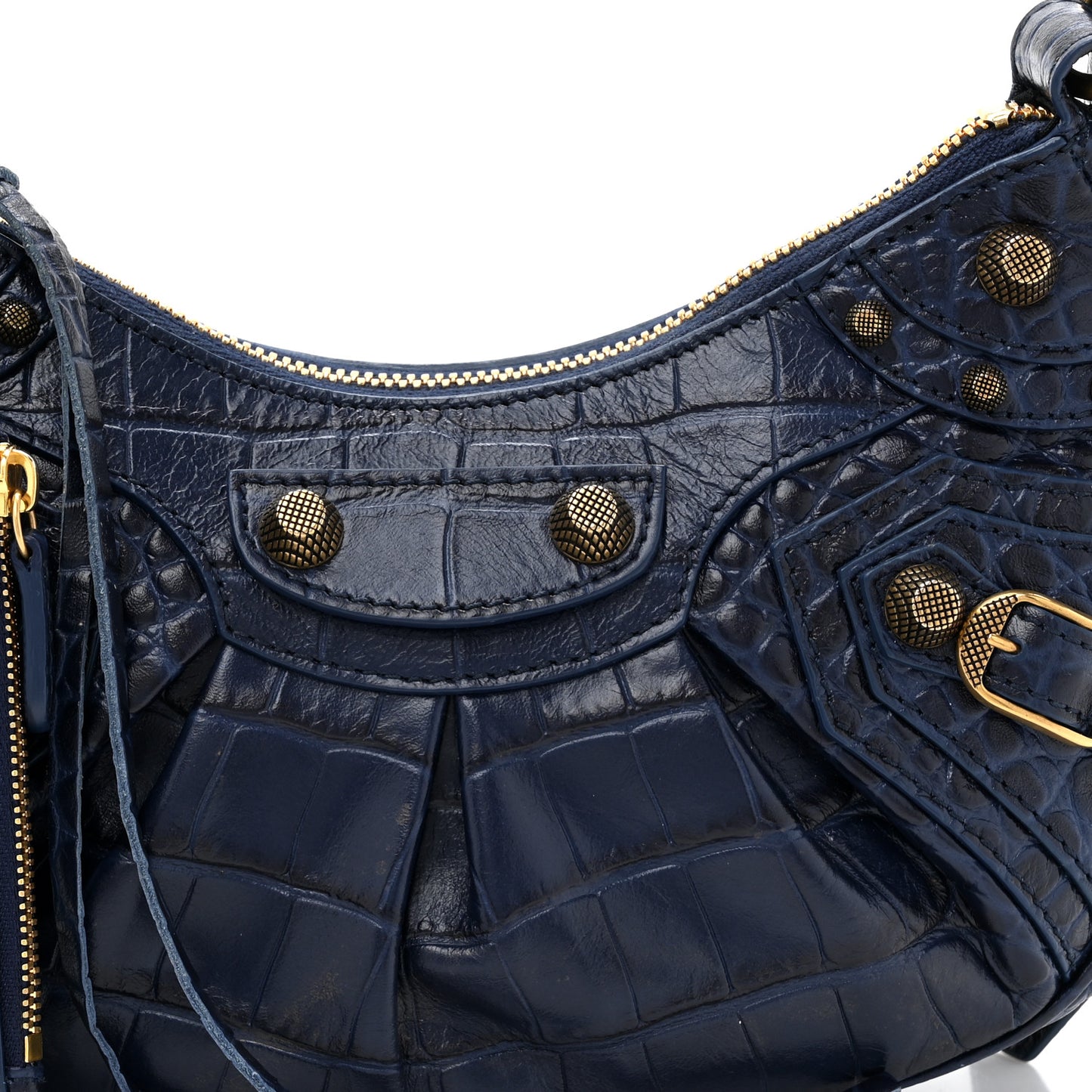 Extra Supple Calfskin Crocodile Embossed Le Cagole Shoulder Bag XS Indigo
