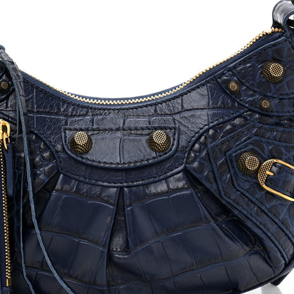 Balenciaga Extra Supple Calfskin Crocodile Embossed Le Cagole Shoulder Bag XS Indigo 9 of 13