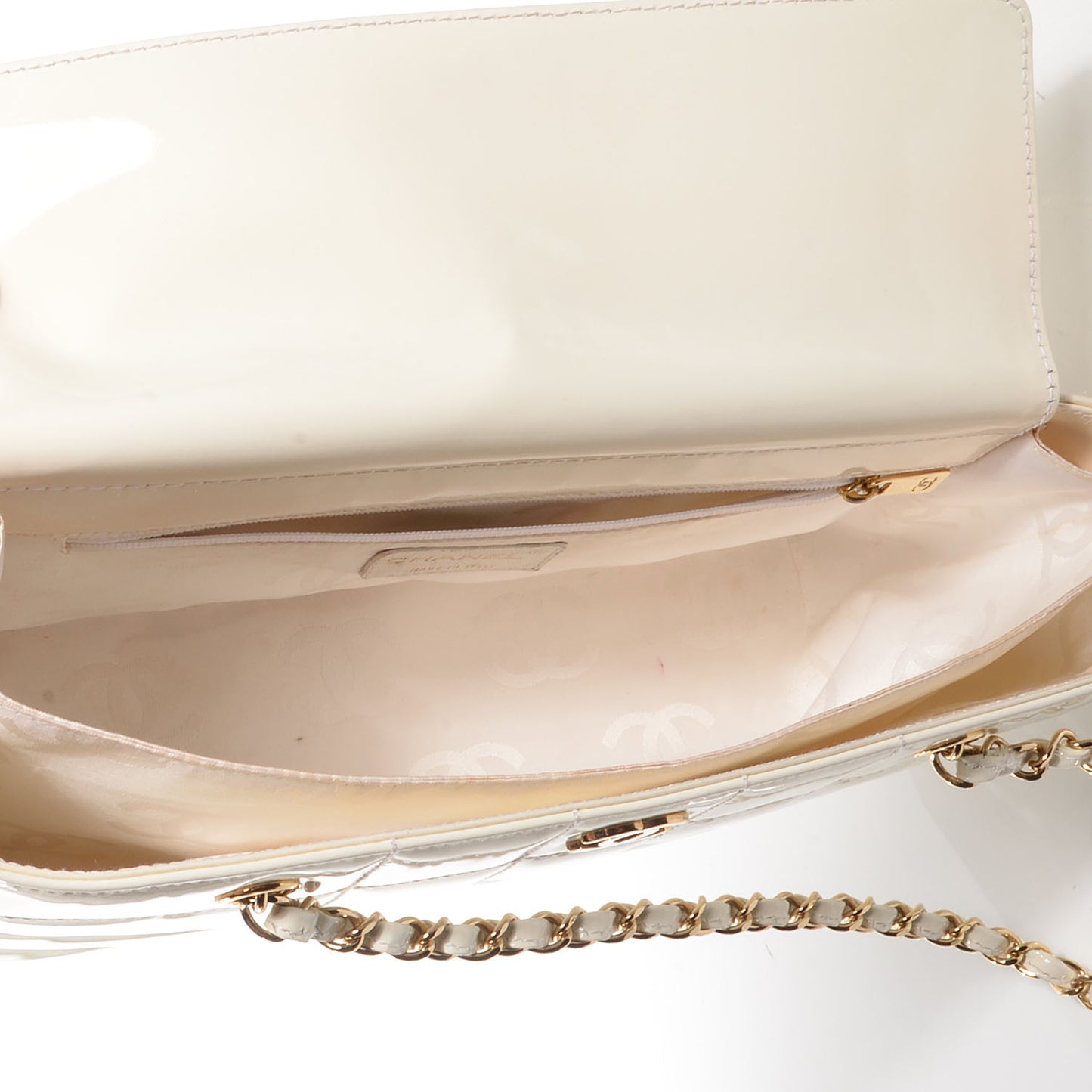 Patent Chocolate Bar East West Tote White