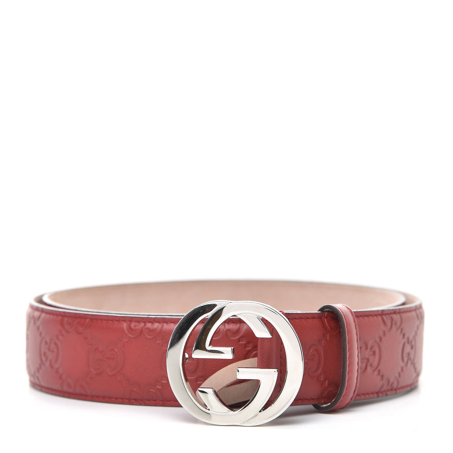 Gucci Soft Guccissima Margaux Calfskin Nickel Interlocking G 37mm Belt 95 38 Rosso 2 of 7