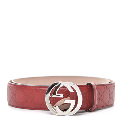 Gucci Soft Guccissima Margaux Calfskin Nickel Interlocking G 37mm Belt 95 38 Rosso 2 of 7