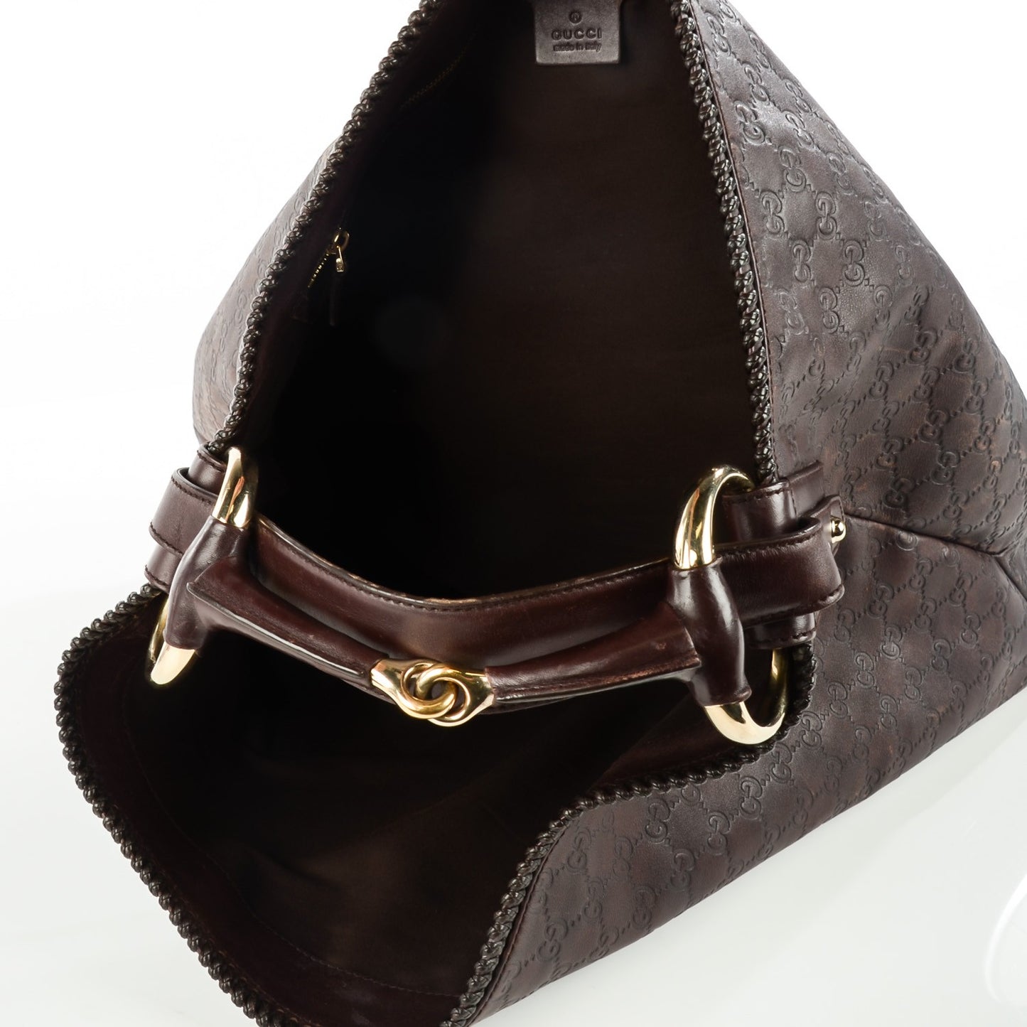 Guccissima Large Horsebit Chain Hobo Chocolate Brown