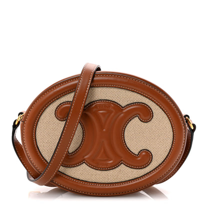 Celine Canvas Calfskin Cuir Triomphe Oval Crossbody Purse Natural Tan 2 of 23