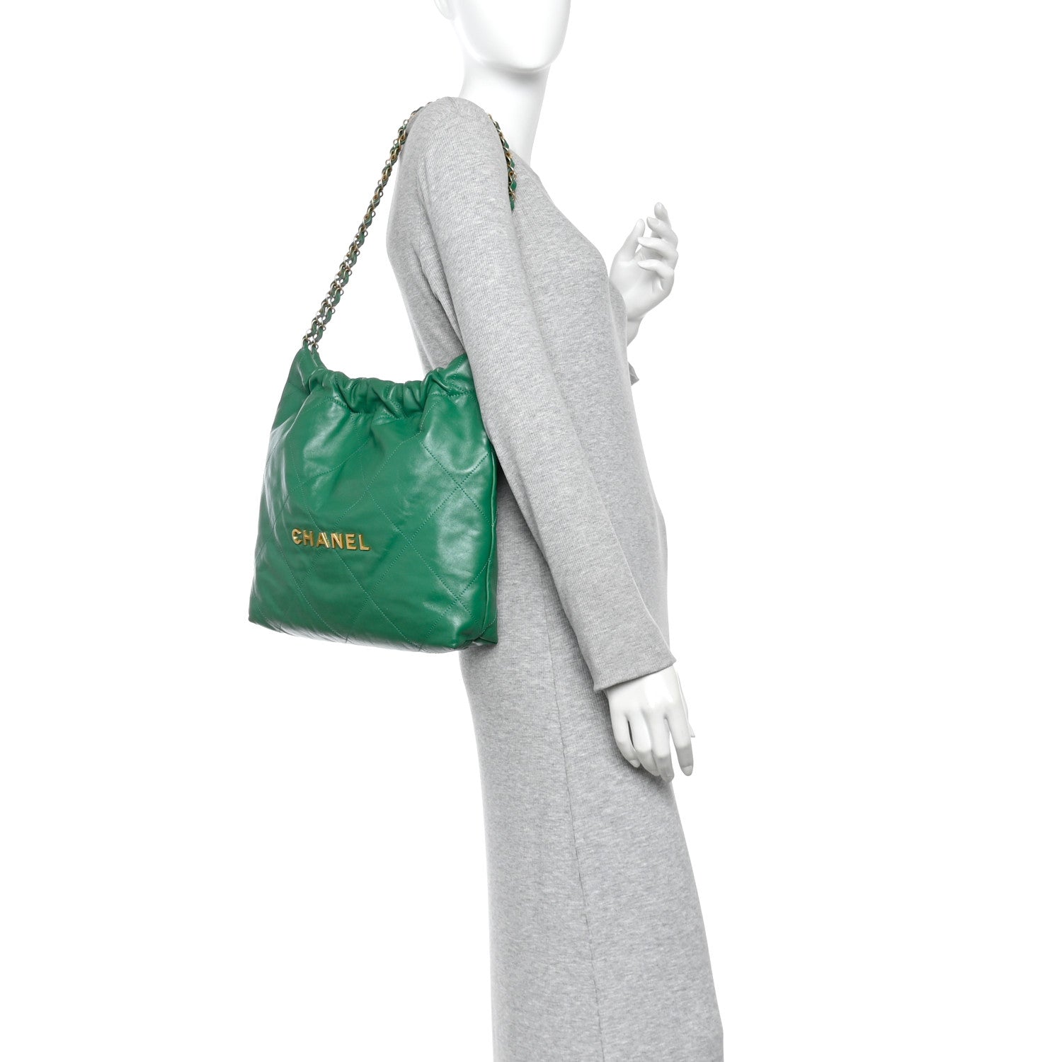 Chanel Shiny Calfskin Quilted Small Chanel 22 Green 2 of 14