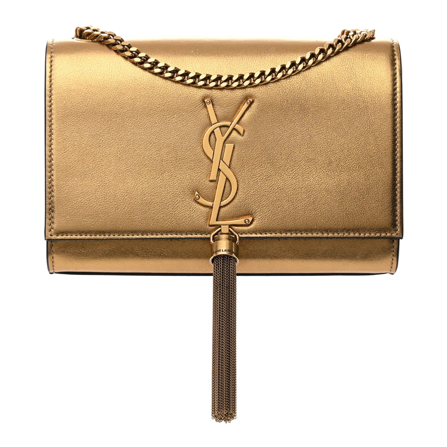 Metallic Calfskin Small Classic Monogram Kate Tassel Satchel Gold