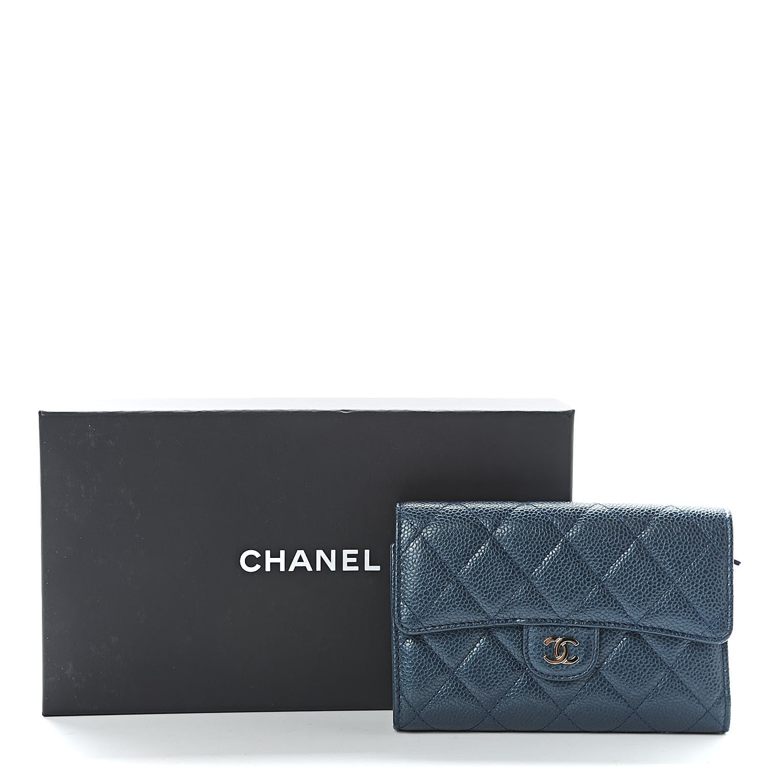 Chanel Metallic Caviar Quilted Medium Flap Wallet Dark Blue 8 of 8