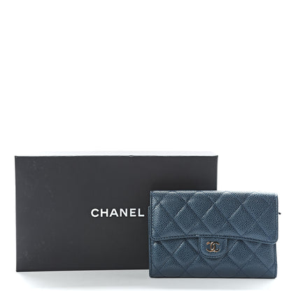 Chanel Metallic Caviar Quilted Medium Flap Wallet Dark Blue 8 of 8