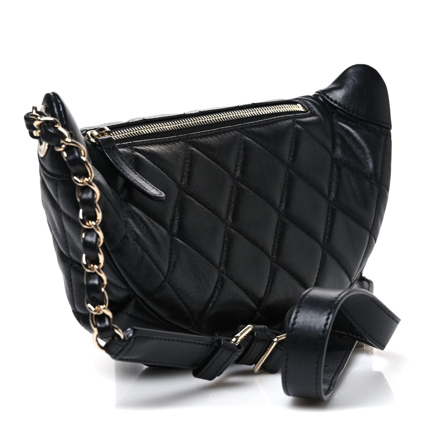 Chanel Lambskin Quilted Waist Bag Fanny Pack Black 3 of 12