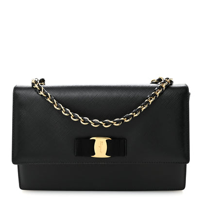 Salvatore Ferragamo Printed Calfskin Vara Bow Chain Flap Crossbody Black 1 of 10