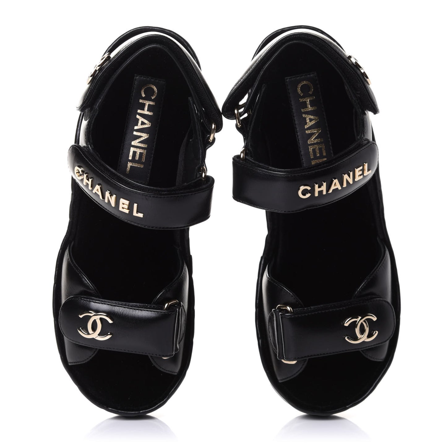 Shiny Calfskin Logo Platform Sandals 35 Black