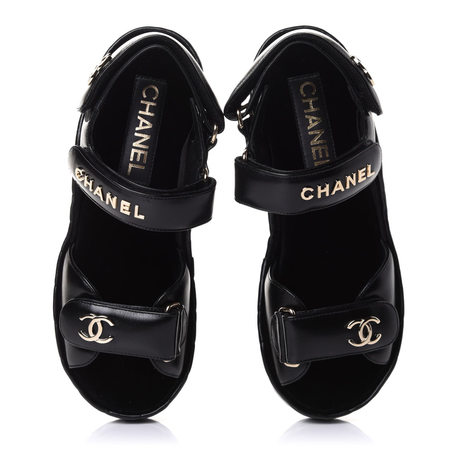 Chanel Shiny Calfskin Logo Platform Sandals 35 Black 5 of 11