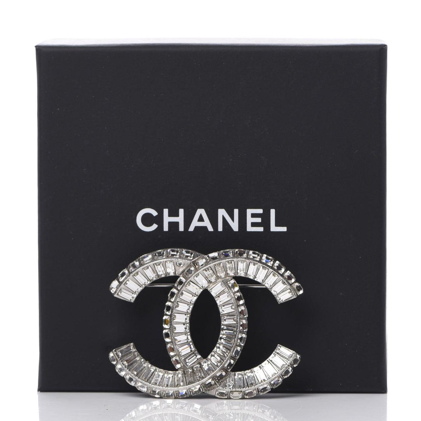 Baguette Crystal CC Brooch Silver