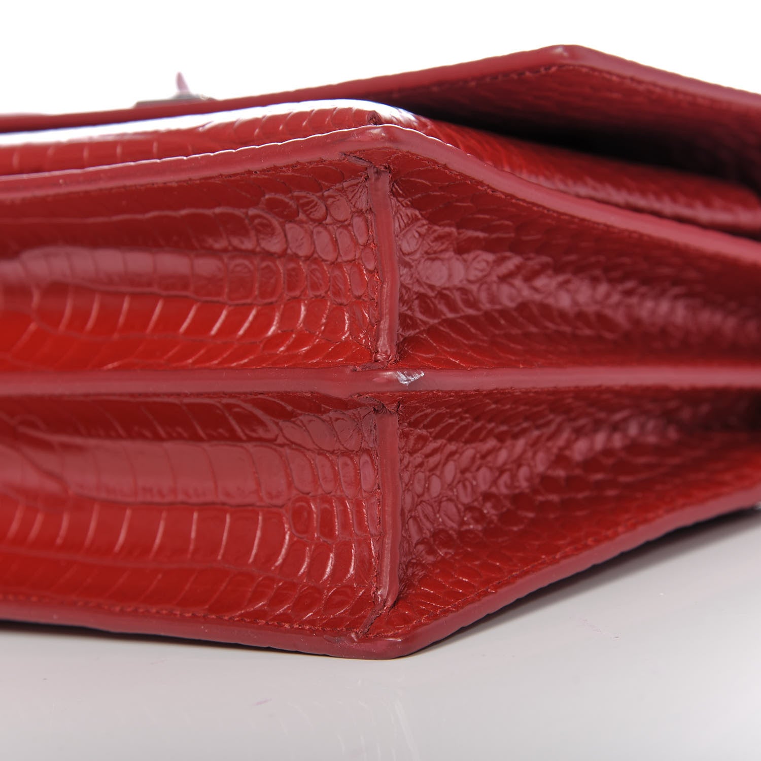 Saint Laurent Calfskin Crocodile Embossed Medium Monogram Sunset Rouge Eros 9 of 10