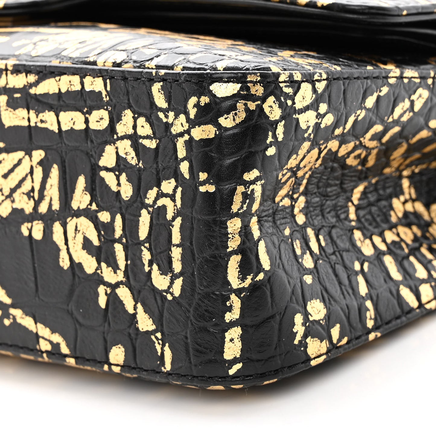 Calfskin Crocodile Embossed Graffiti 2.55 Cocodile Reissue 225 Flap Black Gold