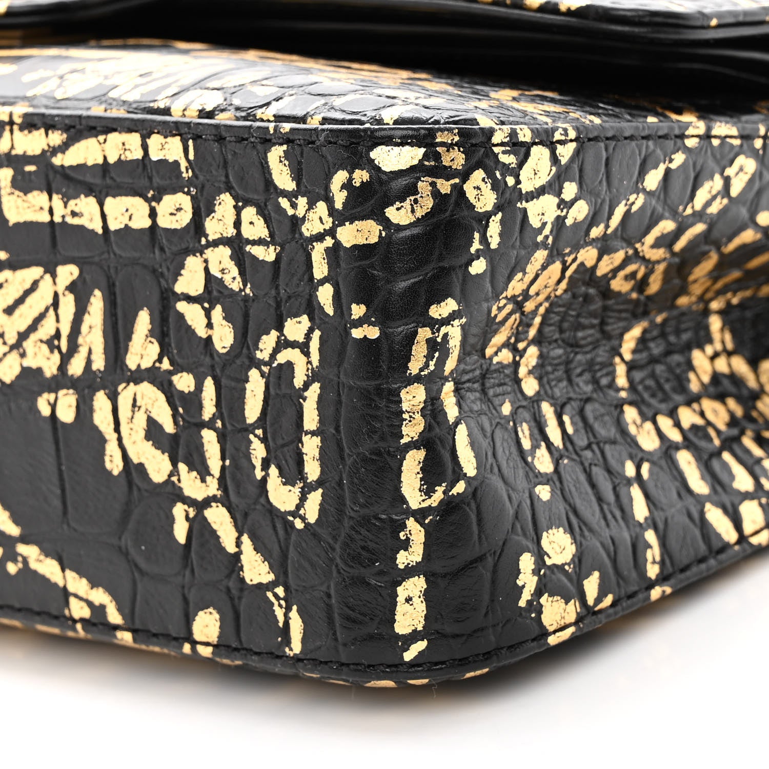 Chanel Calfskin Crocodile Embossed Graffiti 2.55 Cocodile Reissue 225 Flap Black Gold 10 of 12