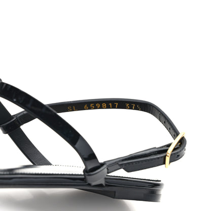 Saint Laurent Patent Calfskin Cassandra Monogram Sandals 37.5 Black 8 of 8