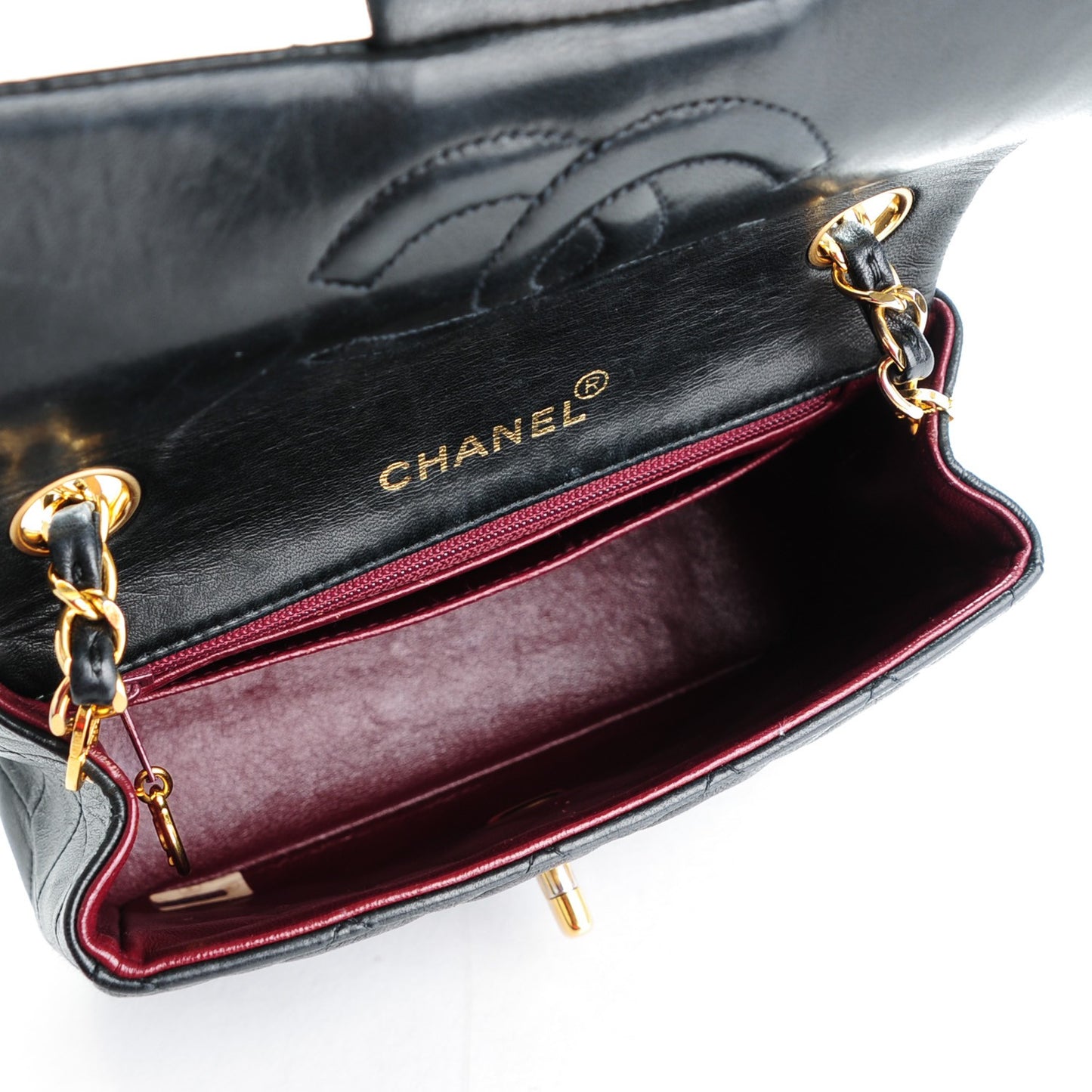 Lambskin Quilted Mini Square Flap Black