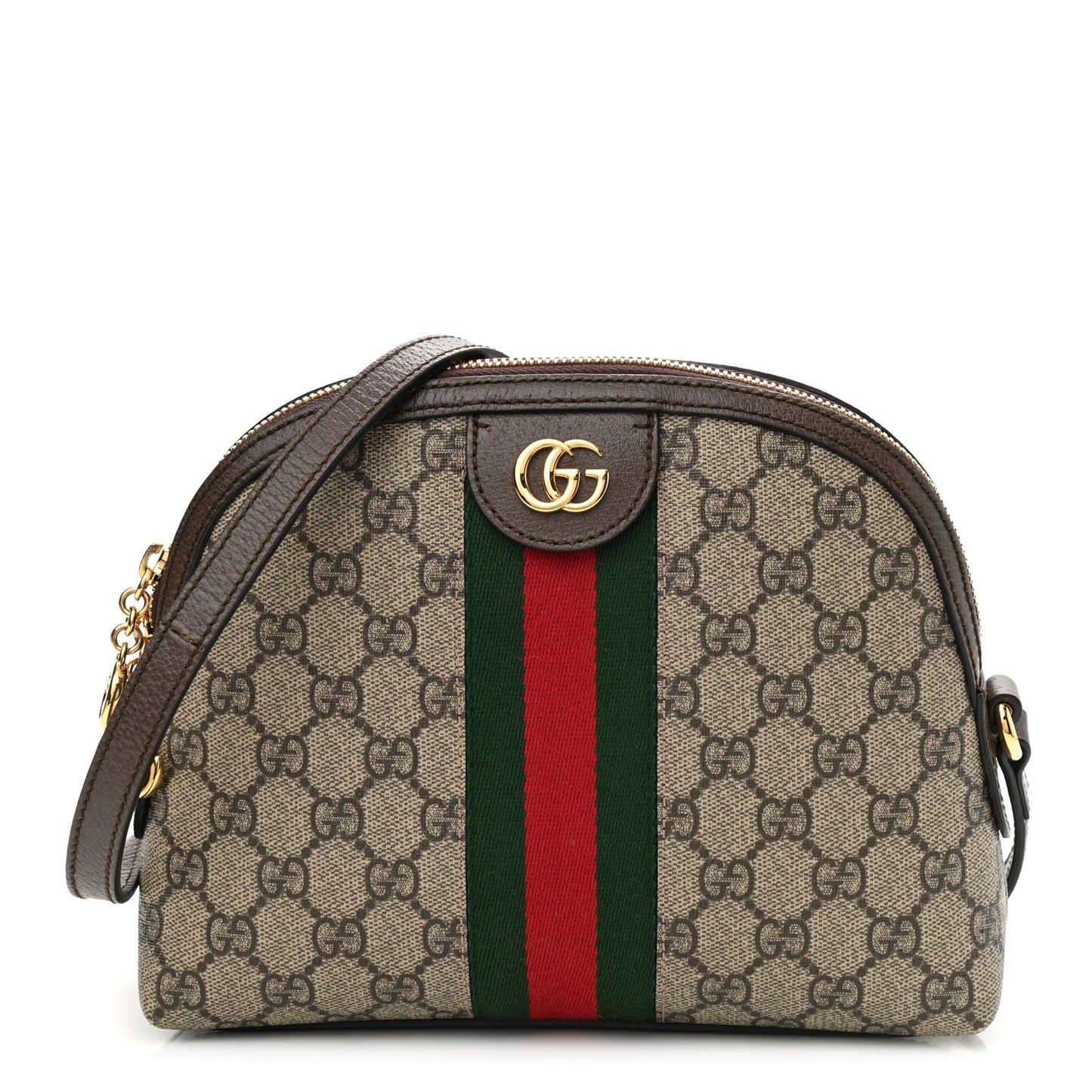 GG Supreme Monogram Textured Dollar Calfskin Web Small Ophidia Dome Shoulder Bag Beige Ebony New Acero