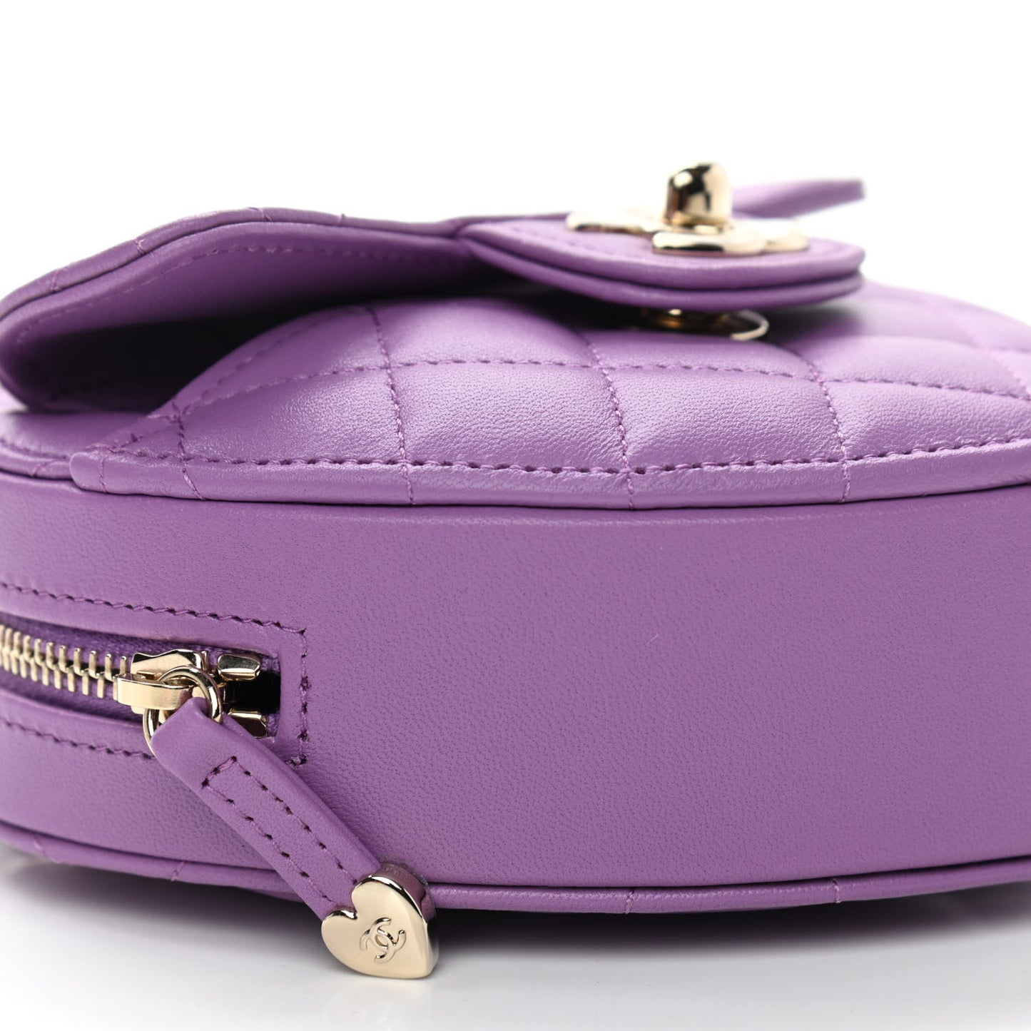 Lambskin Quilted CC In Love Heart Clutch With Chain Purple