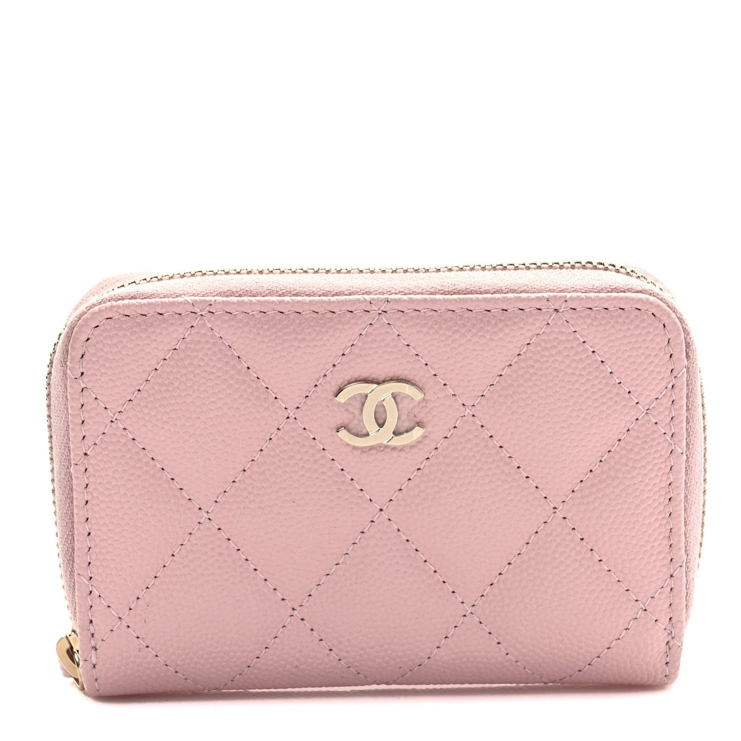 Caviar Quilted Zip Coin Purse Light Pink