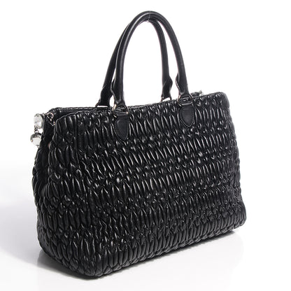 Miu Miu Matelasse Leather Swarovski Crystal Tote Black 3 of 9