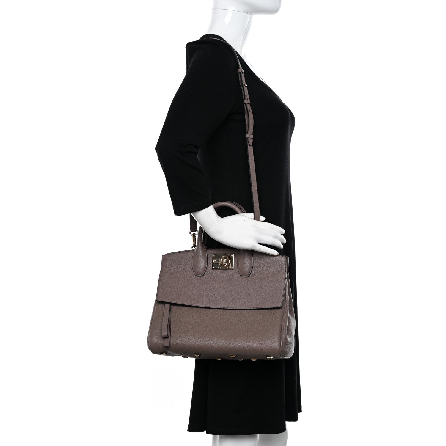 Salvatore Ferragamo Calfskin Studio Bag Caraway Seed 2 of 13