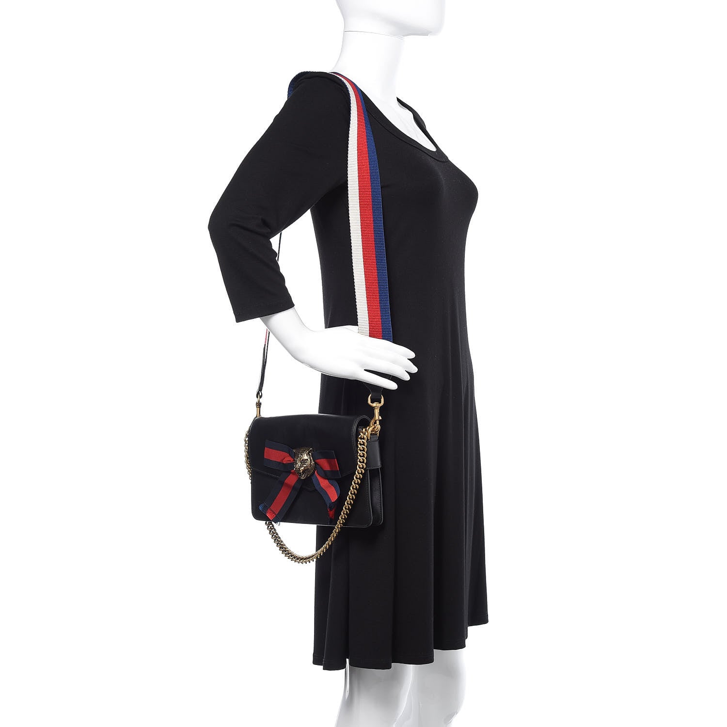 Gucci Nappa Sylvie Web Tiger Broadway Shoulder Bag Black 2 of 13