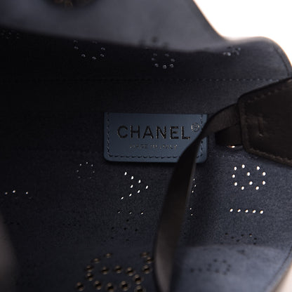 Chanel Calfskin Tweed Eyelet Large Shopping Tote Black 7 of 13