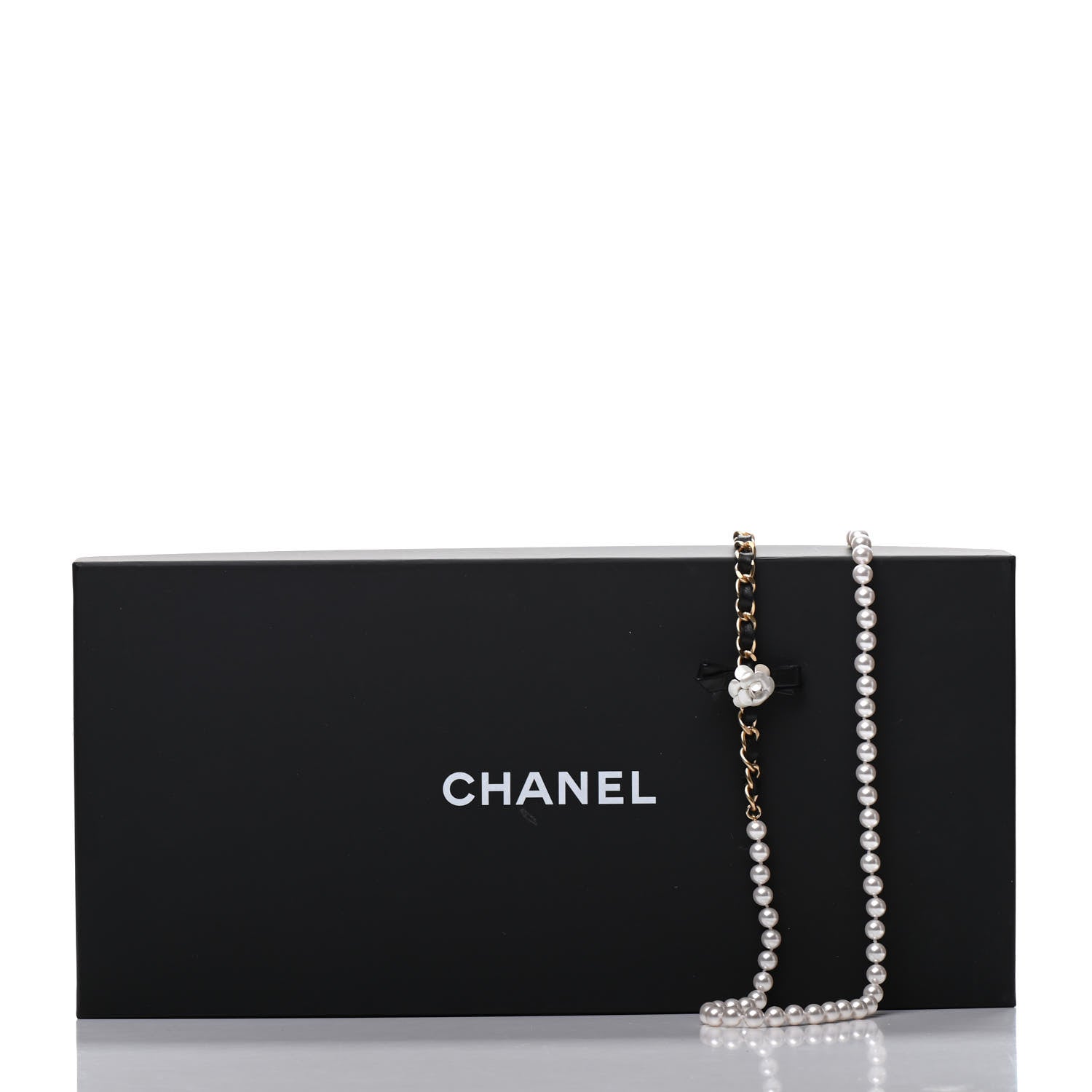 Chanel Pearl Lambskin CC Camellia Necklace Black Gold 7 of 7