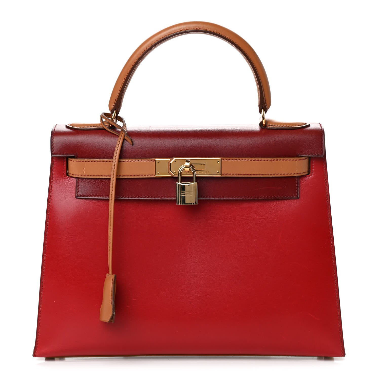 Hermes Box Chamonix Tri-Color Kelly Sellier 28 Rouge H Rouge Vif Naturelle 1 of 9