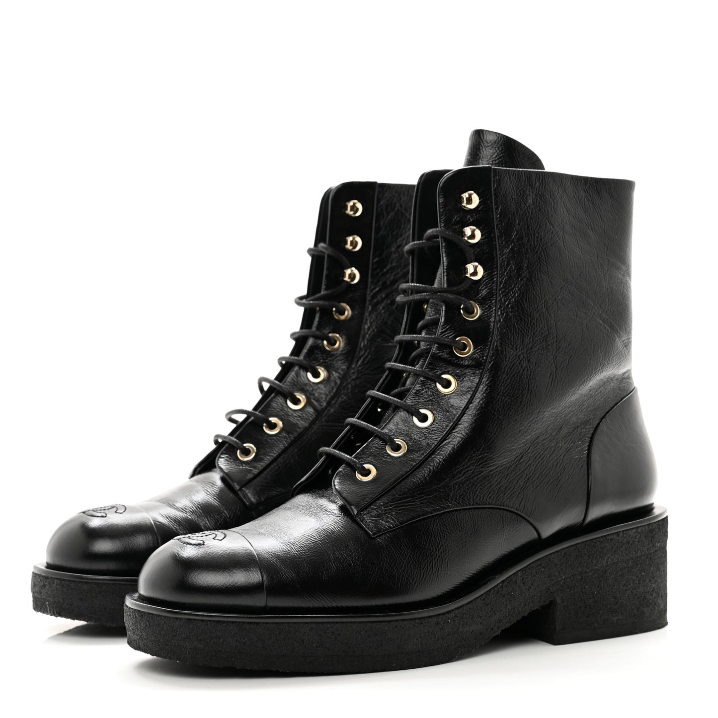 Calfskin Cap Toe Combat Boots 40 Black