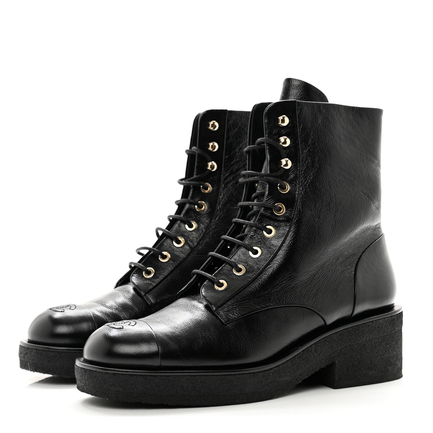Chanel Calfskin Cap Toe Combat Boots 40 Black 4 of 9