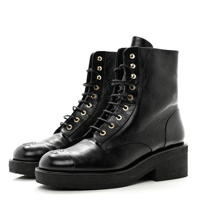 Chanel Calfskin Cap Toe Combat Boots 40 Black 4 of 9