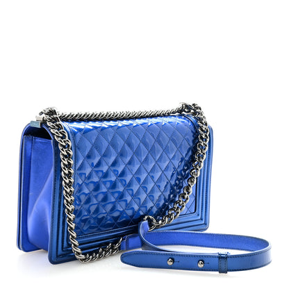 Chanel Metallic Patent Quilted New Medium Boy Flap Blue 3 of 10