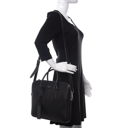 Prada Saffiano Crocodile Embossed Travel Briefcase Black 2 of 10