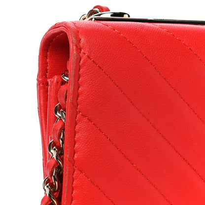 Chanel Lambskin Chevron Quilted Trendy CC Wallet On Chain WOC Red 18 of 22